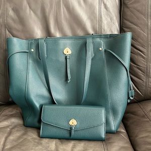 Kate Spade Tote and matching wallet - green- gently used